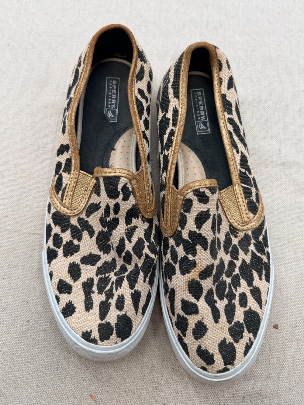 Sperry Leopard Print Slip-On Flats with Metallic Trim - Women's Brown - Picture 1 of 11